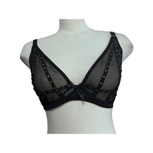 Fredericks of Hollywood NWT Rozlyn Black Mesh Studded Bra Sz 32F Womens Sexy She